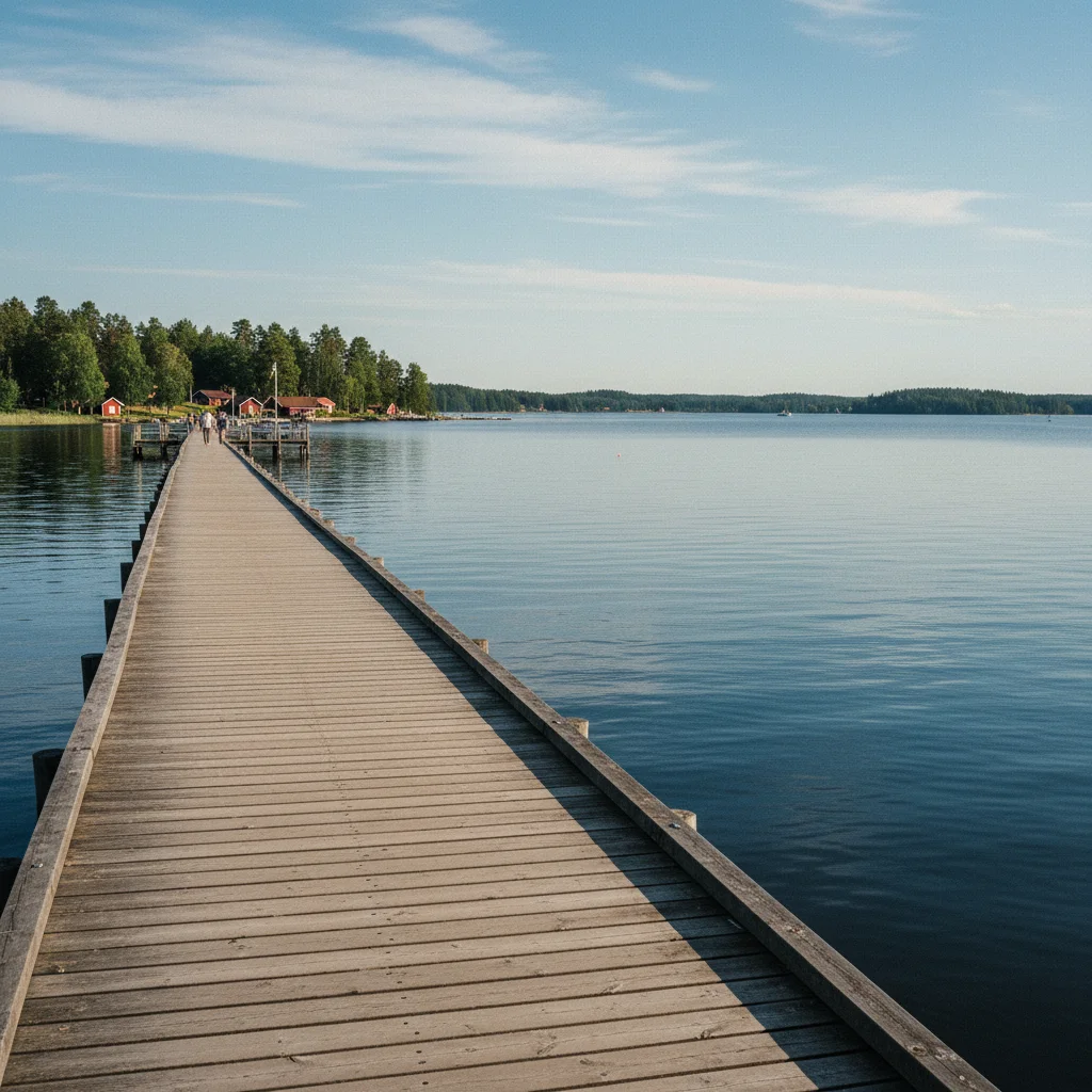 Långbryggan in Rättvik: 628 Meter langer Holzsteg in den Siljan-See