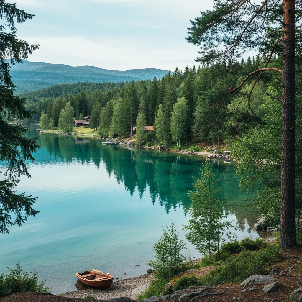 Siljan-See bei Rättvik mit klarem Wasser und bewaldeten Ufern