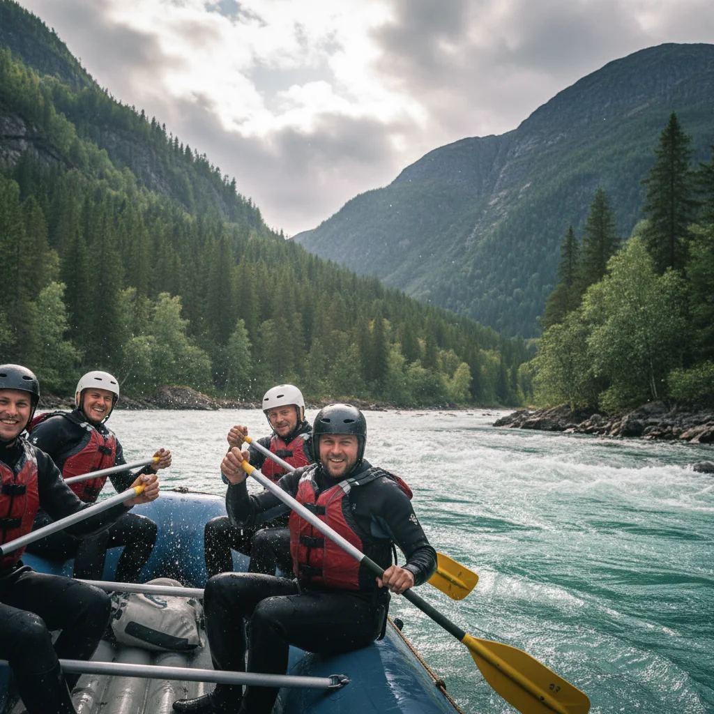 Raftinggruppe auf dem Sjoa-Fluss in Norwegen