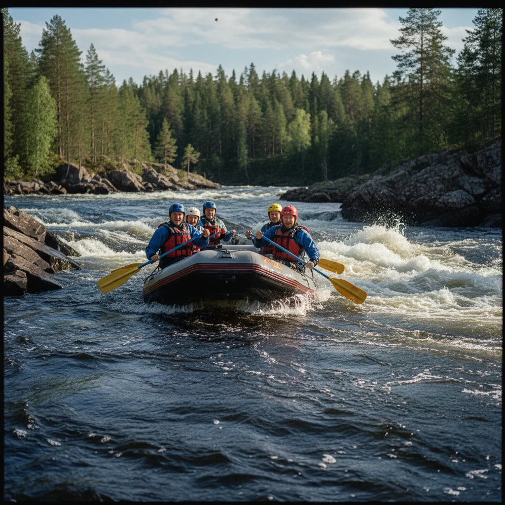 Raftingboot in einer Stromschnelle auf einem norwegischen Fluss