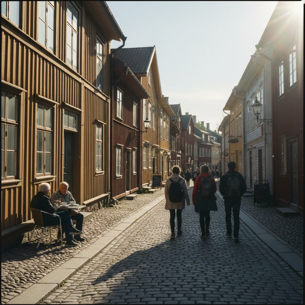 Bunte Holzhaeuser in der Altstadt von Rauma