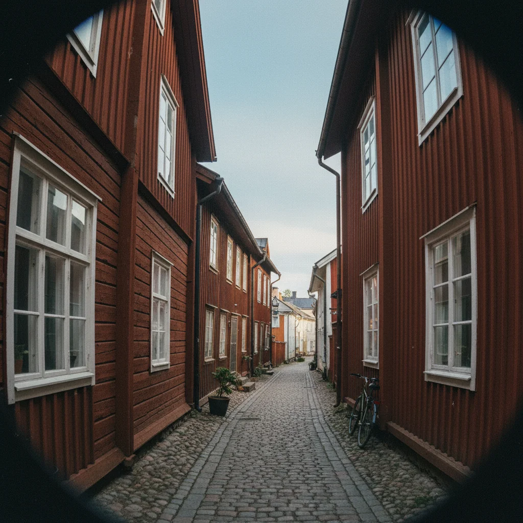 Historische Holzhaeuser in der UNESCO-Altstadt Vanha Rauma