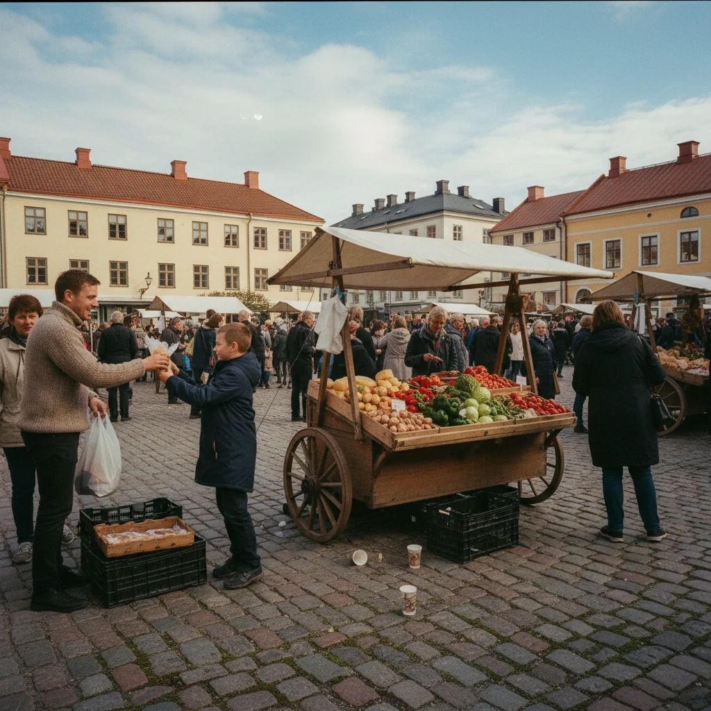 Marktplatz von Rauma mit historischen Gebaeuden