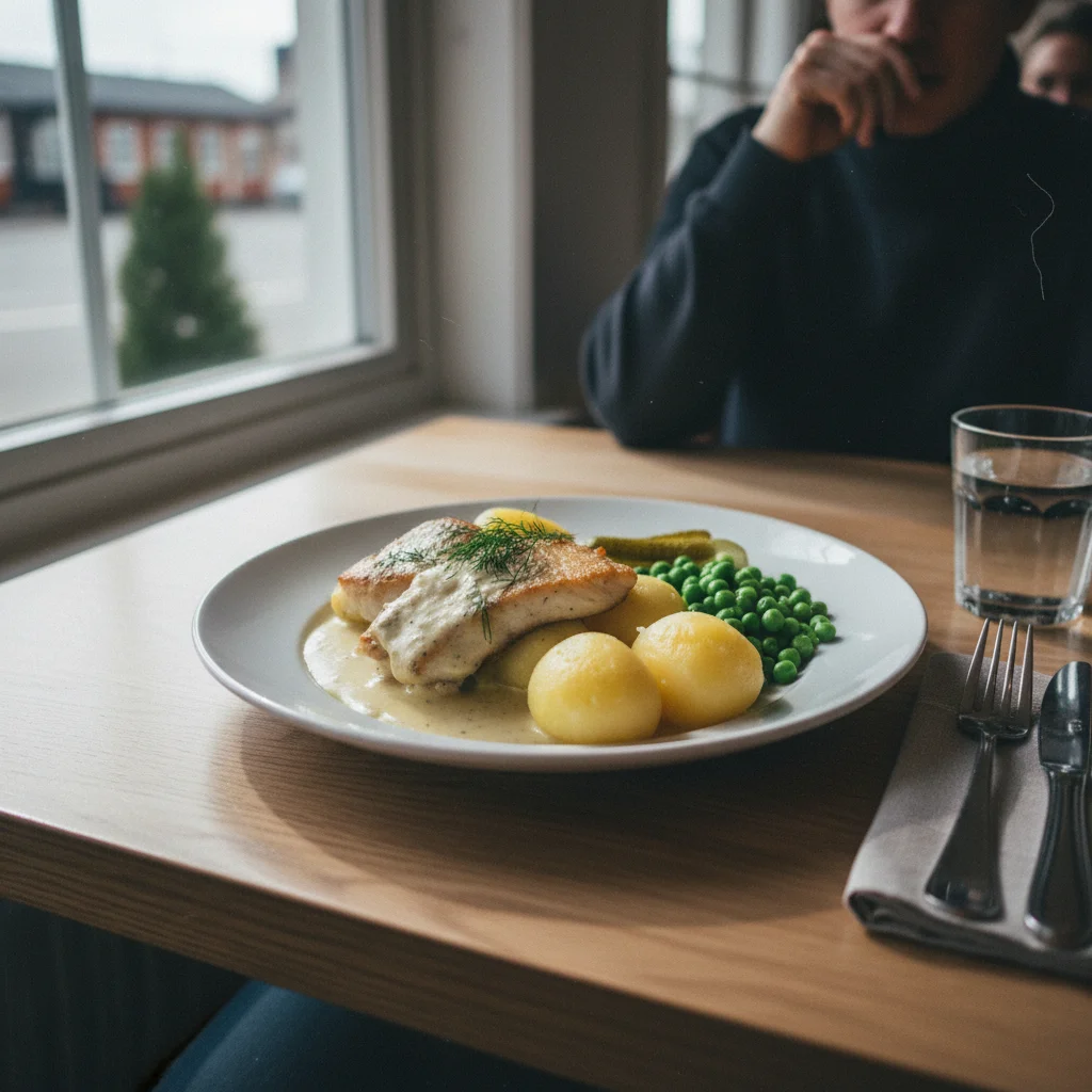 Schwedisches Dagens Lunch Tagesmenü auf einem Teller in einem Restaurant