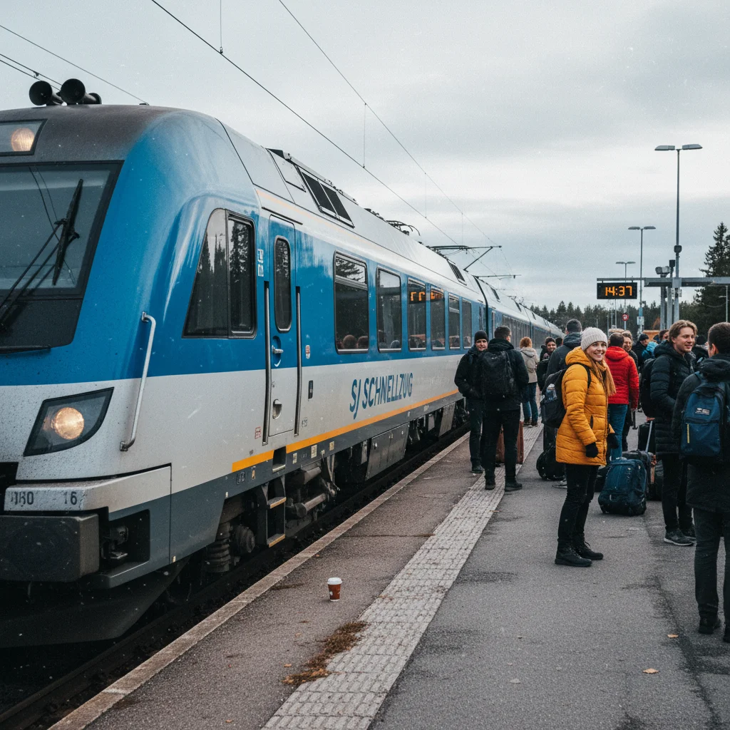 SJ Schnellzug am Bahnsteig in Schweden