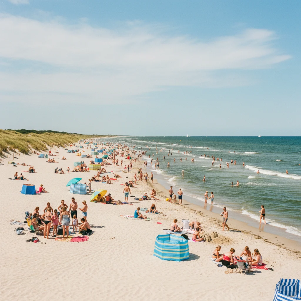 Voller Strand an der dänischen Nordseeküste im Sommer