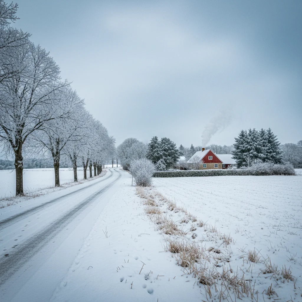Verschneite dänische Landschaft im Winter