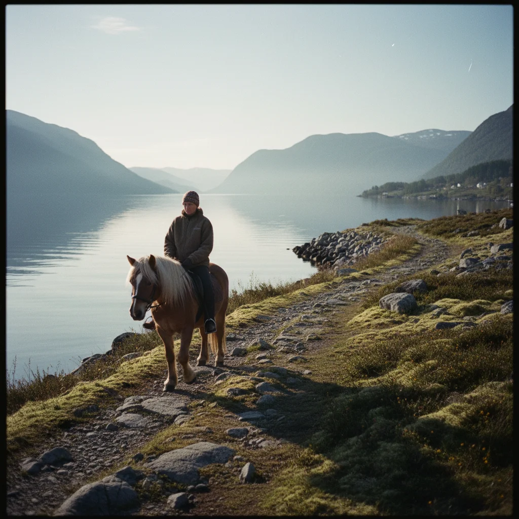 Norwegisches Fjordpferd auf einer gruenen Weide