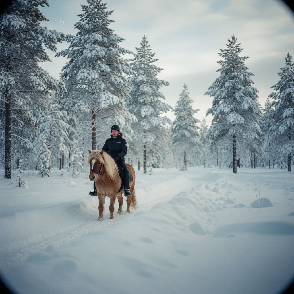 Winterausritt durch verschneite norwegische Landschaft