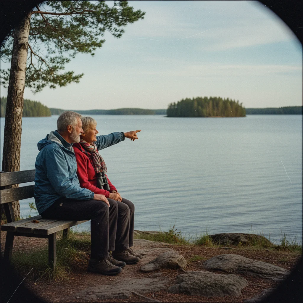Älteres Paar am schwedischen See in der Natur