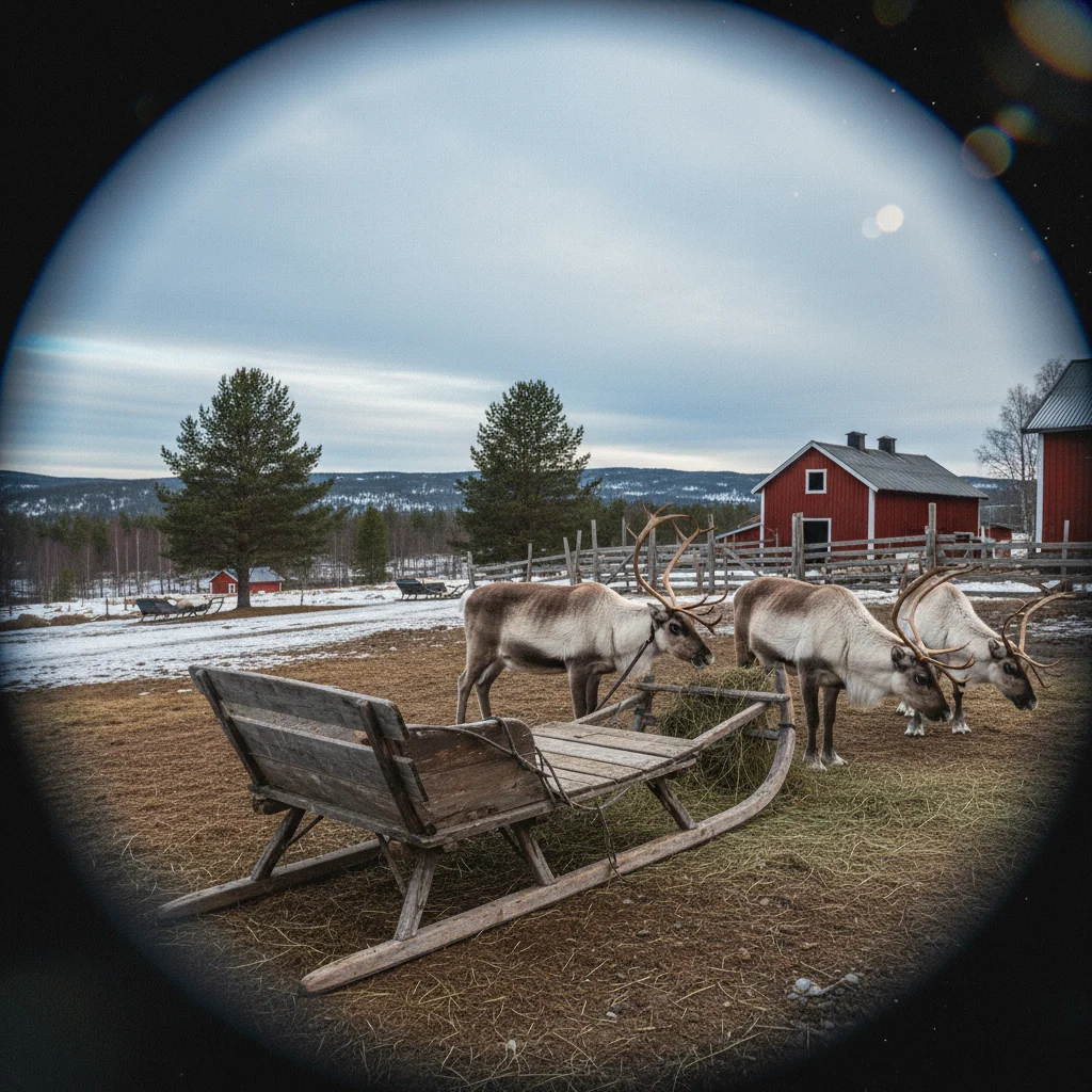 Besucher auf einer traditionellen Rentierfarm in Lappland