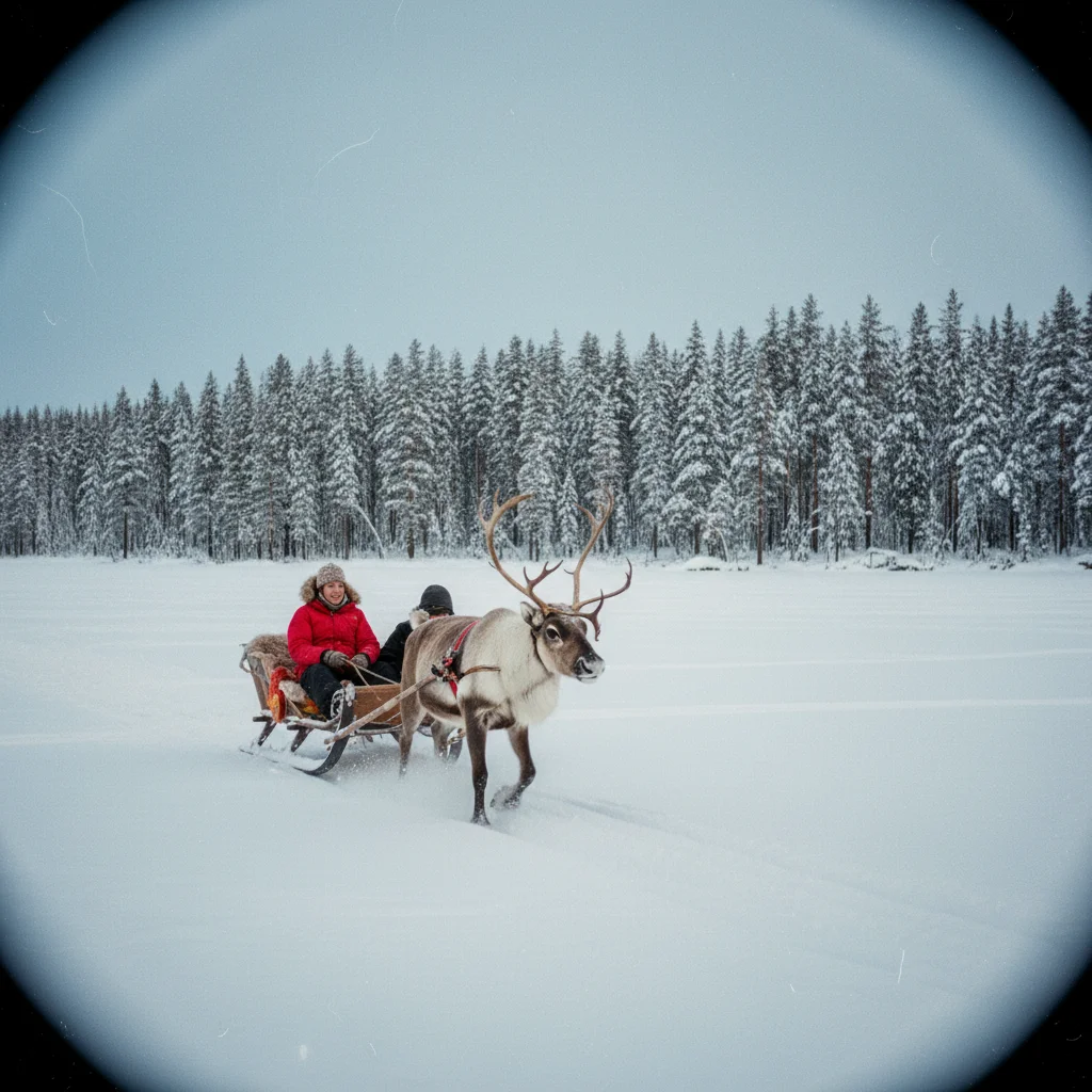 Rentierschlittenkarawane in der weiten Lappland-Landschaft