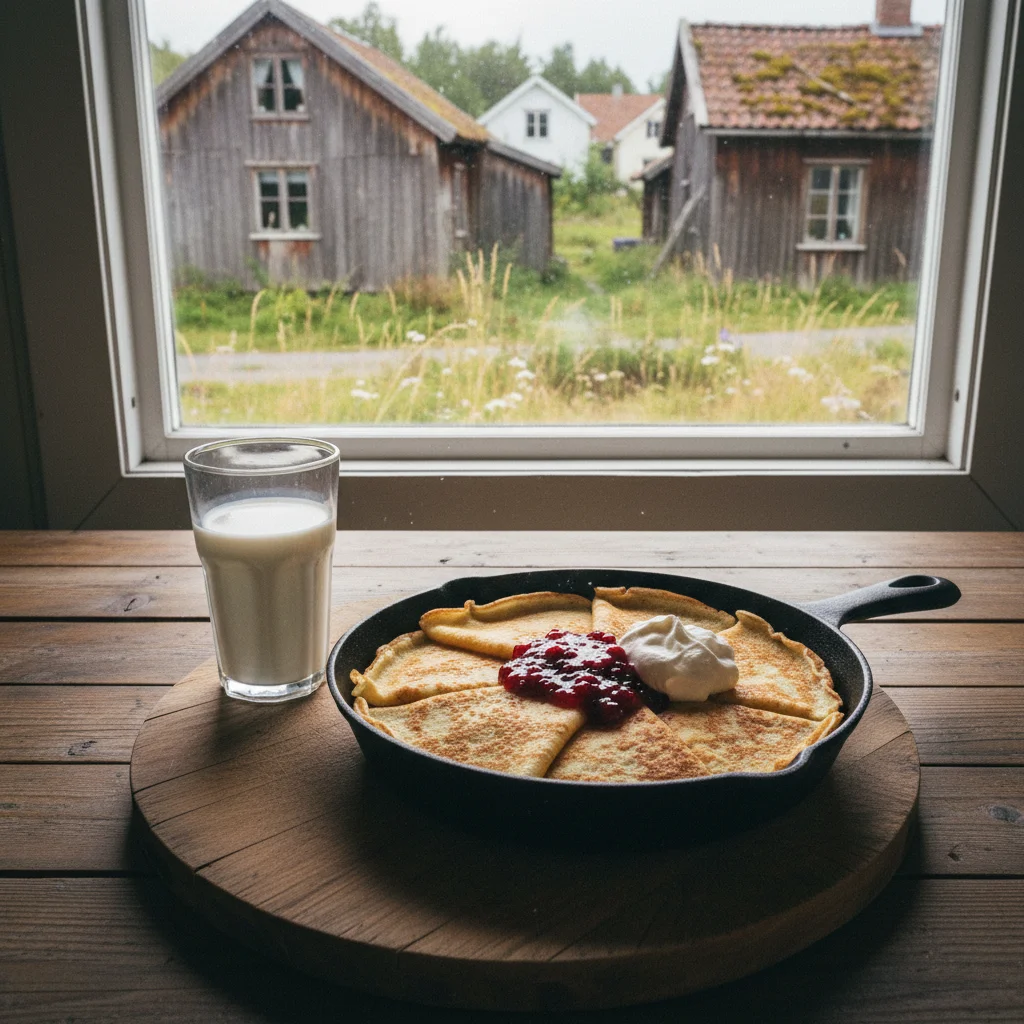 Traditioneller Husmanskost-Teller mit Köttbullar, Kartoffelpüree, Lingonsylt und Gurke