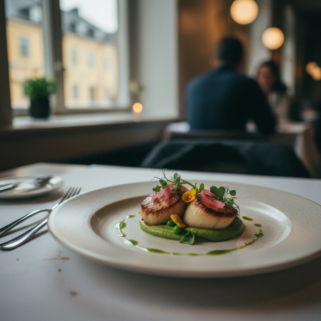 Kunstvoll angerichteter Teller in einem Fine-Dining-Restaurant in Malmö