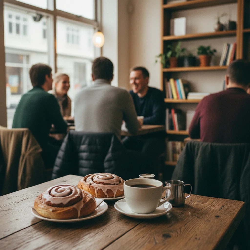 Gemütliches Café in Reykjavík mit Zimtschnecken und Kaffee