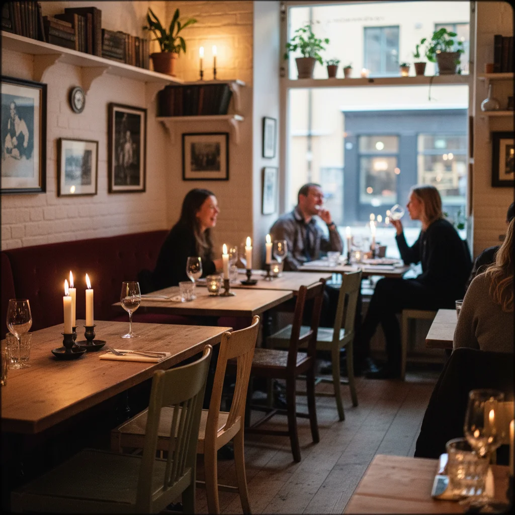 Gemütliches Restaurant auf Södermalm Stockholm mit Kerzen und entspannter Atmosphäre
