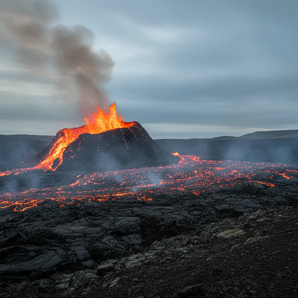 Vulkanausbruch auf der Reykjanes-Halbinsel in Island mit glühender Lava