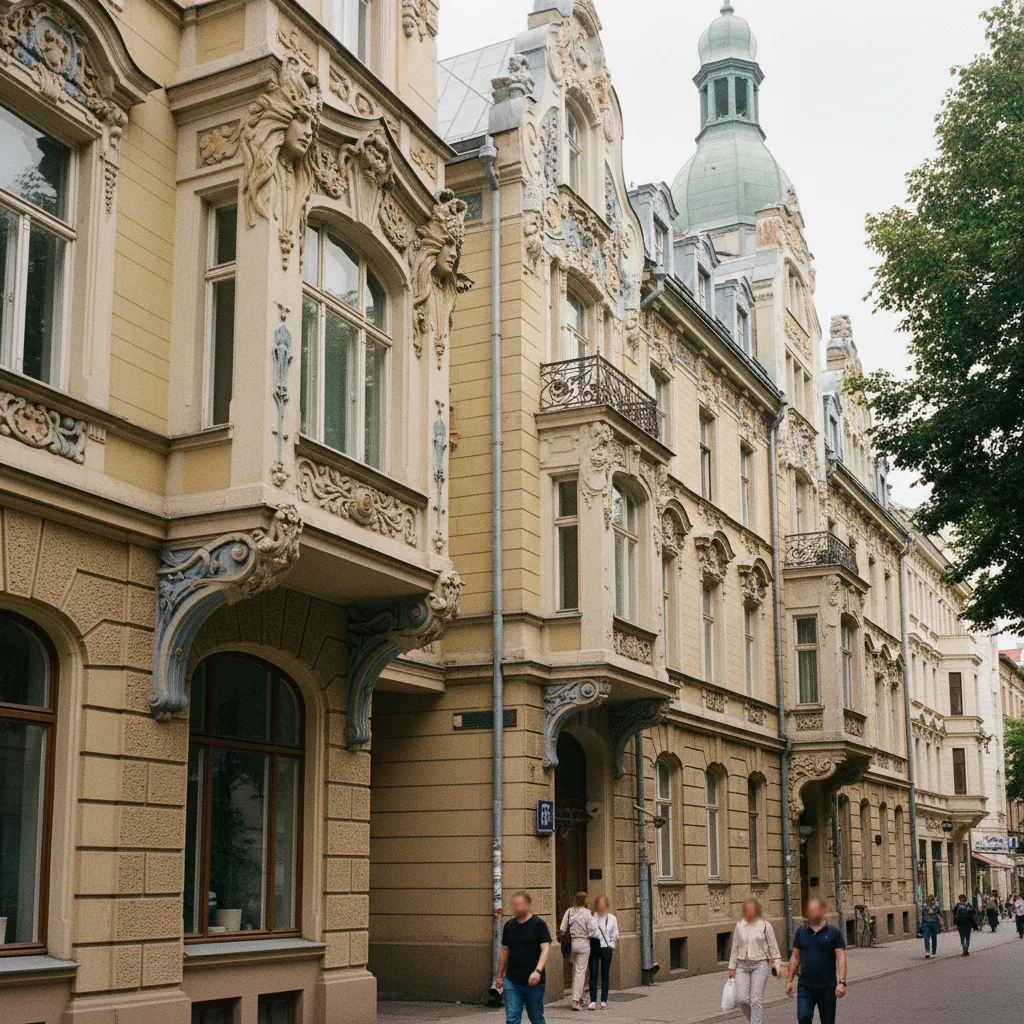 Jugendstil-Fassaden in der Alberta iela in Riga mit ornamentalen Details