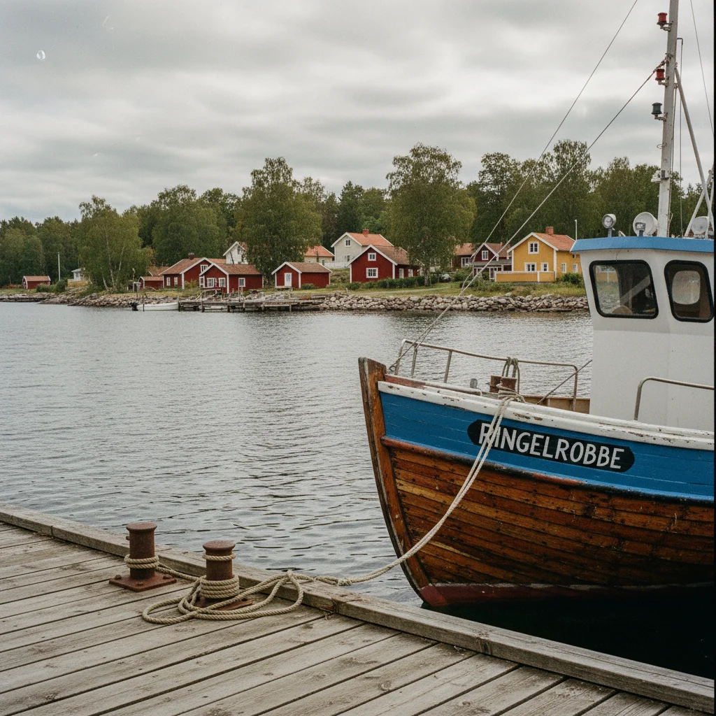 Boot auf dem Saimaa See mit Blick auf eine Felsinsel