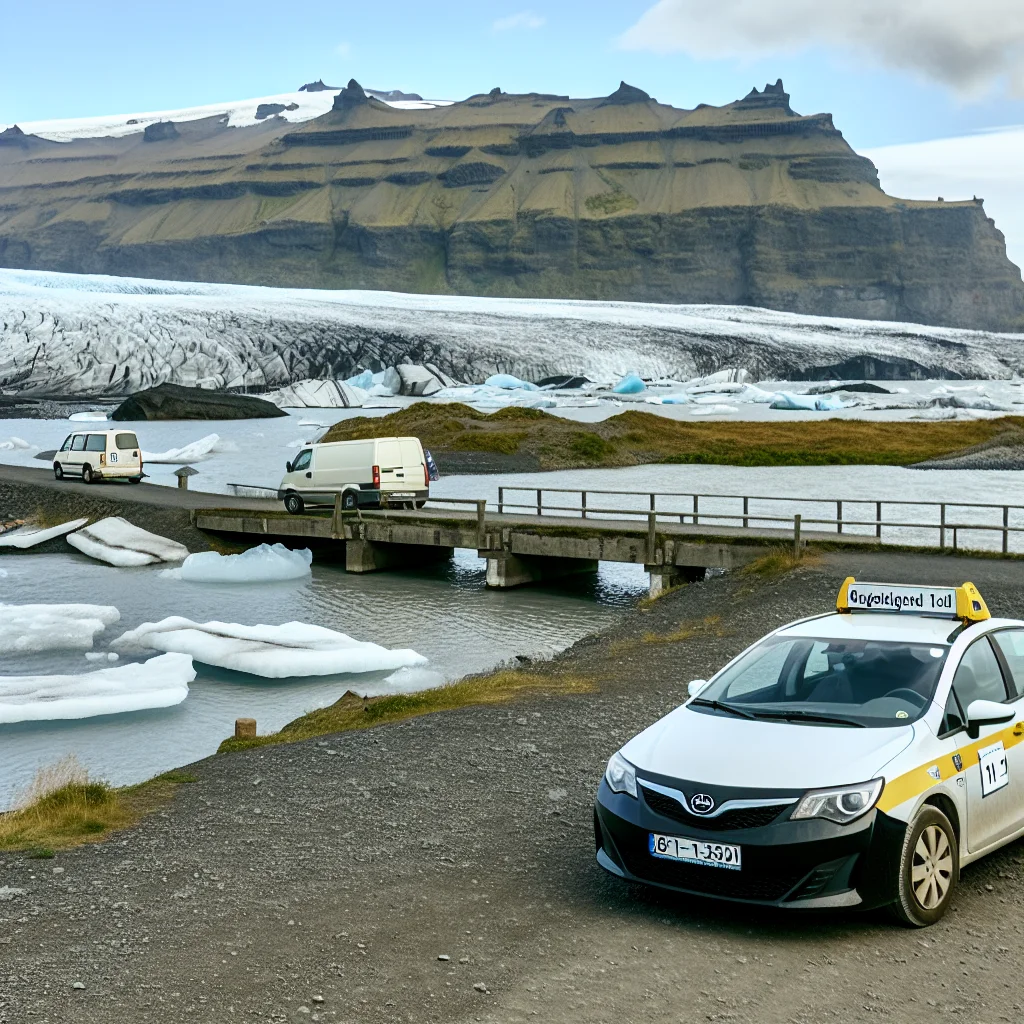 Jökulsárlón Gletscherlagune mit treibenden Eisbergen bei einem Stopp auf der Ringstraße