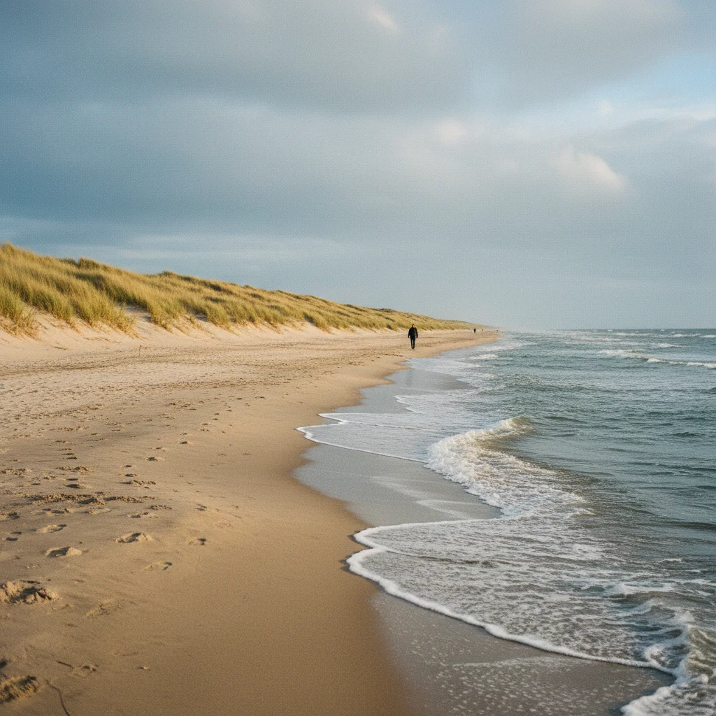 Dänische Nordseeküste mit breitem Sandstrand und Dünen