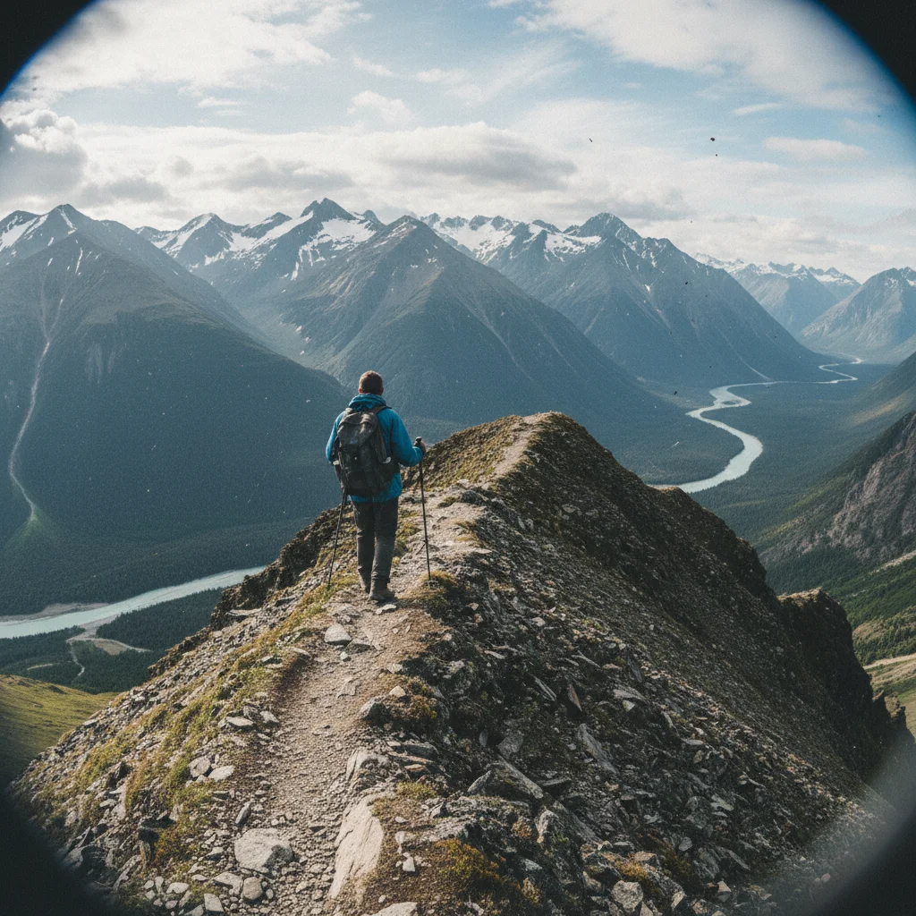 Wanderer auf dem Romsdalseggen-Grat mit Blick ins Romsdal