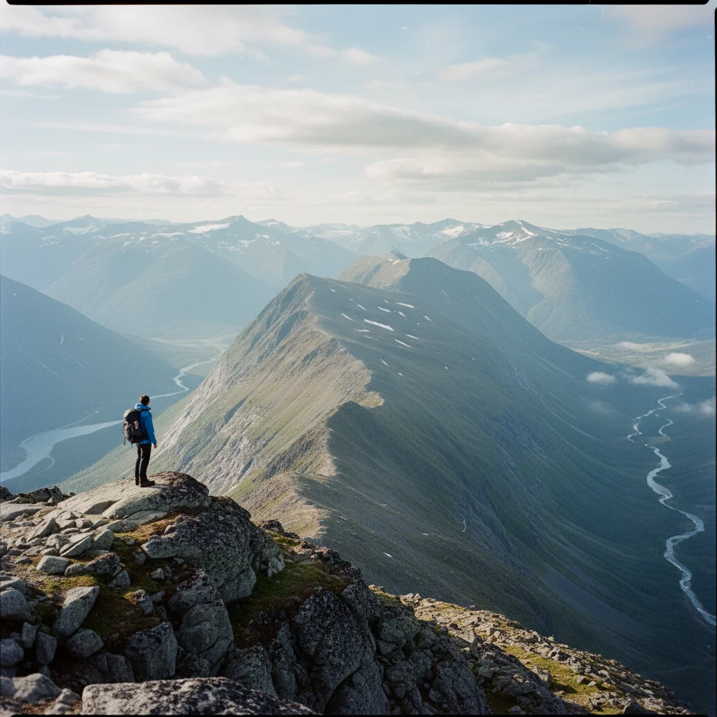 Weiter Panoramablick vom Romsdalseggen bei Sonnenschein