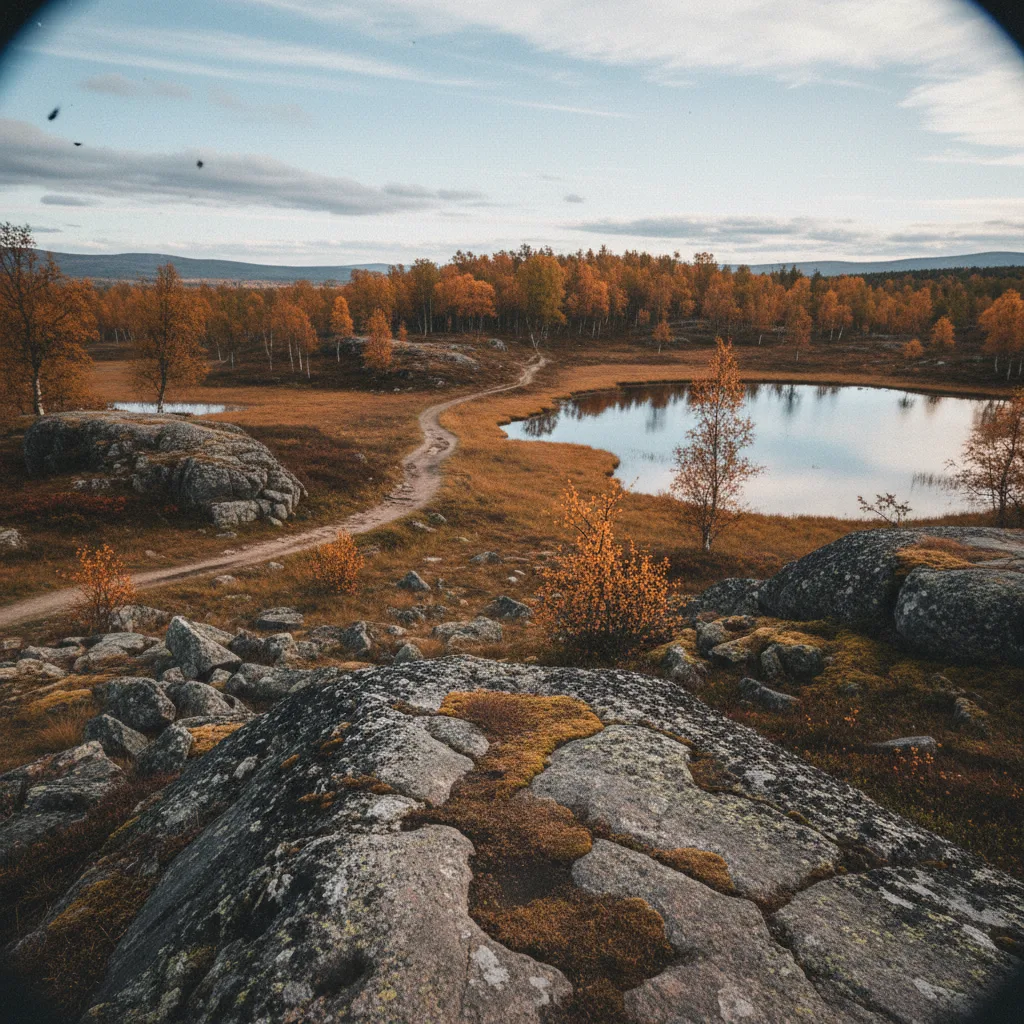 Herbstliche Farben im Rondane-Nationalpark mit orangefarbenen Zwergsträuchern und klarem Bergsee
