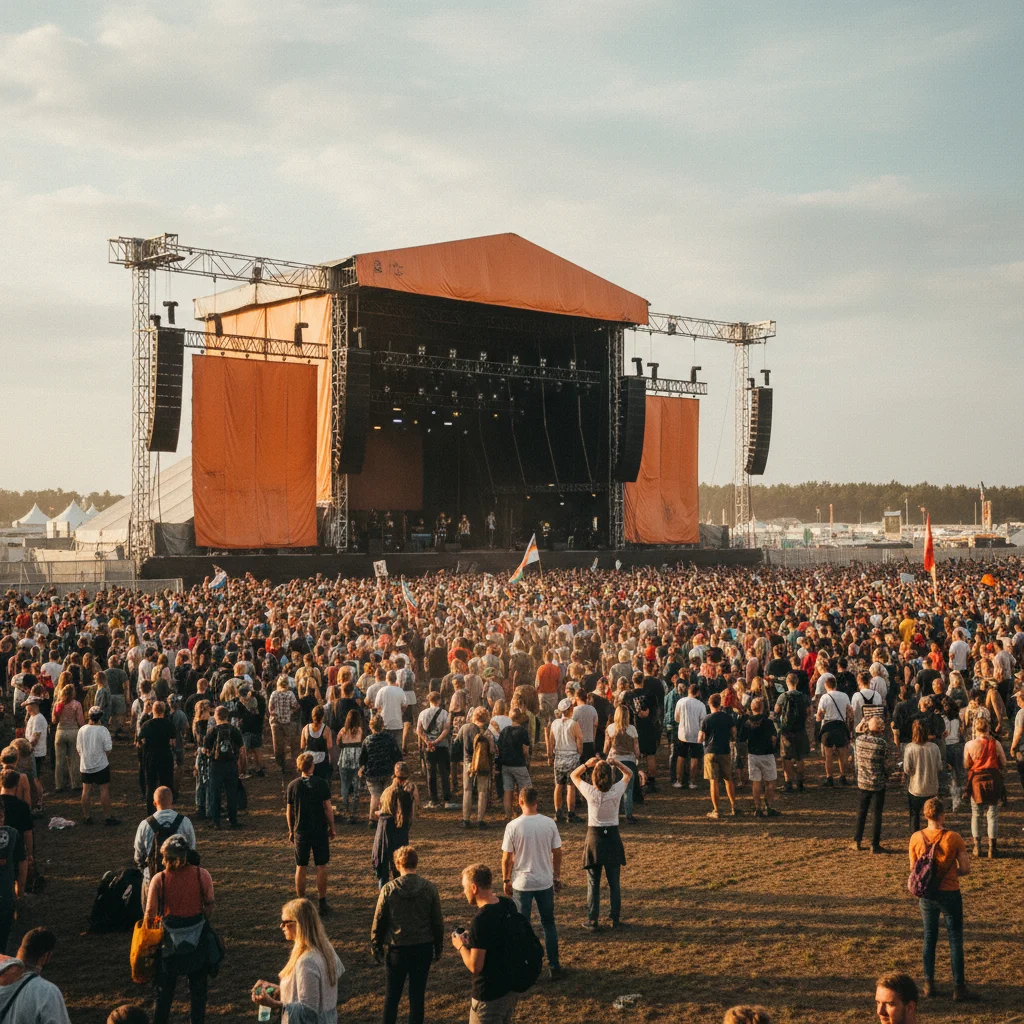 Die Orange Stage des Roskilde Festivals mit tausenden Zuschauern
