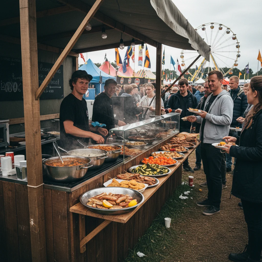 Street Food Stand mit verschiedenen Gerichten auf dem Roskilde Festival