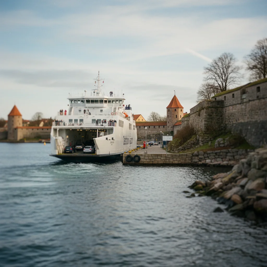 Fähre auf dem Weg nach Gotland bei Sonnenuntergang über der Ostsee