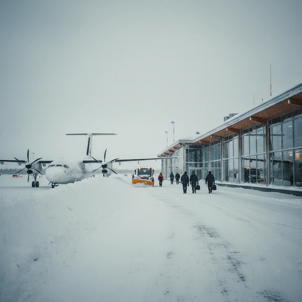 Verschneiter Flughafen Rovaniemi im Winter