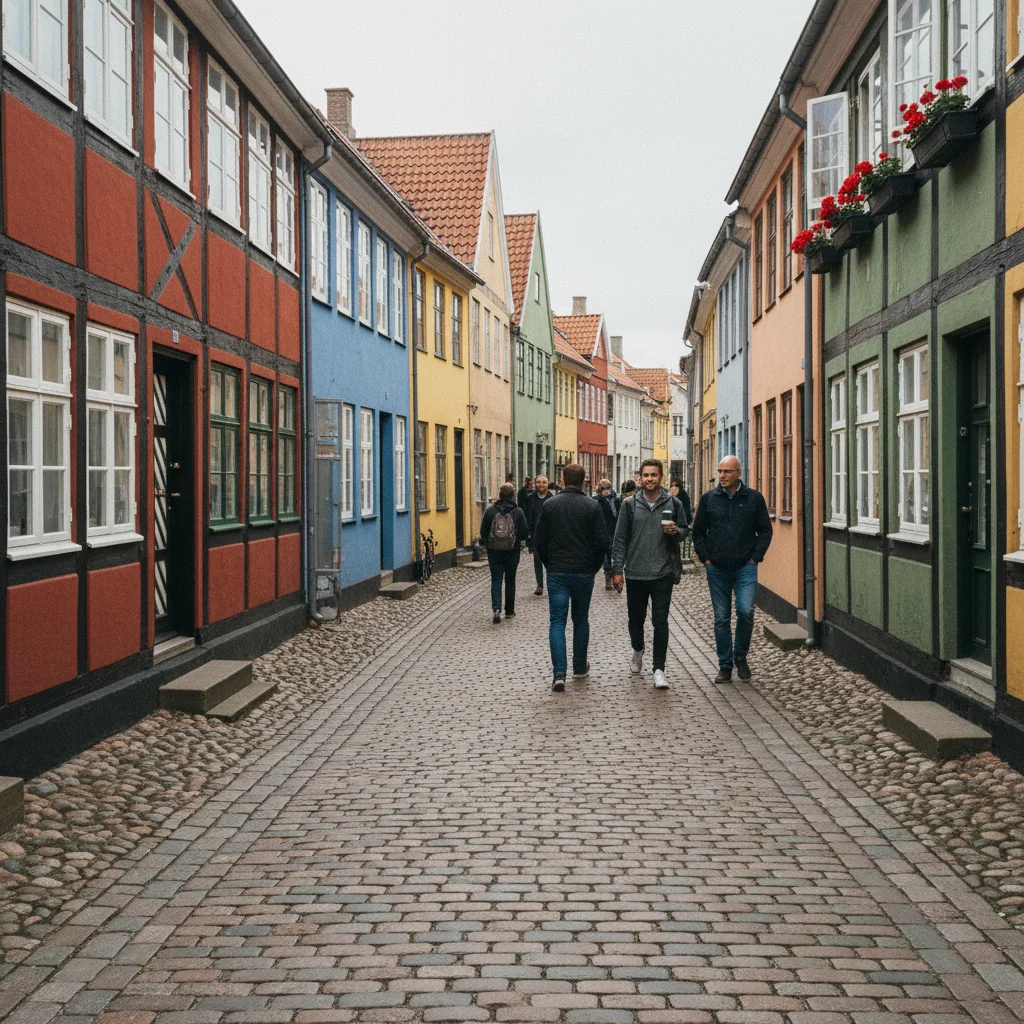 Altstadt von Rudkøbing mit bunten Fachwerkhäusern und kopfsteingepflasterten Gassen
