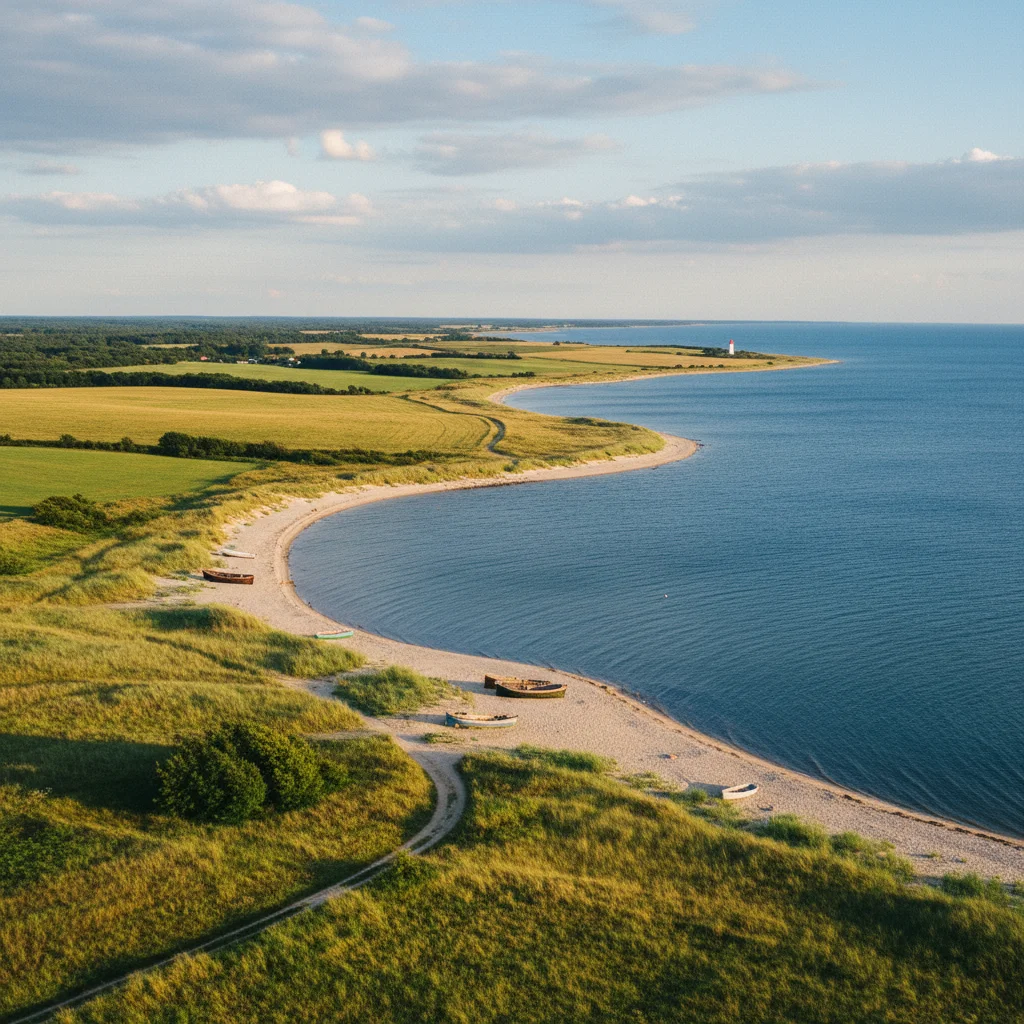 Langeland Landschaft mit Stränden, Feldern und Küste nahe Rudkøbing