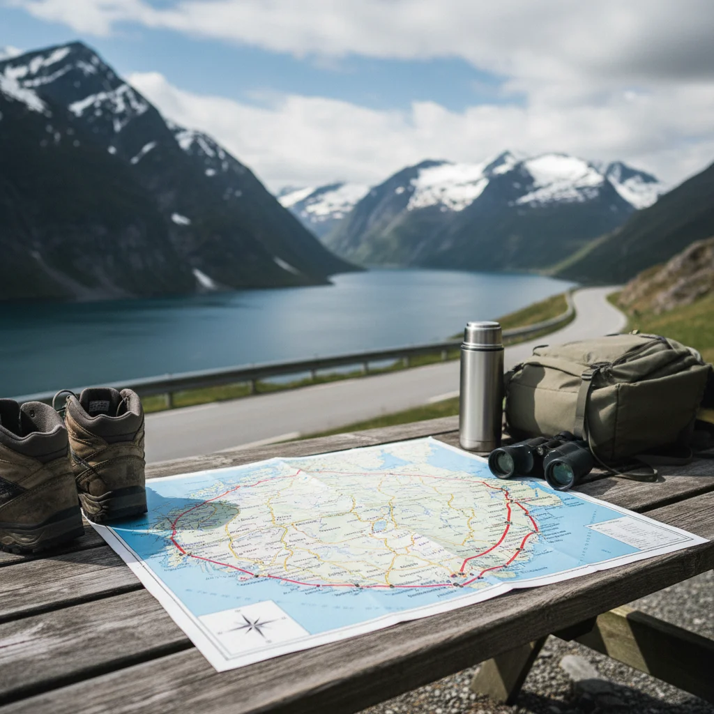 Karte mit Routenverlauf einer Norwegen-Rundreise durch Südnorwegen