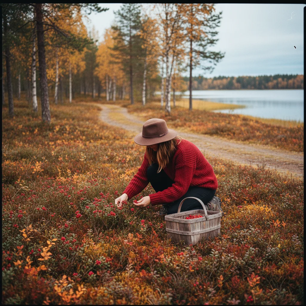 Blaubeeren und Preiselbeeren in der lappischen Herbstlandschaft