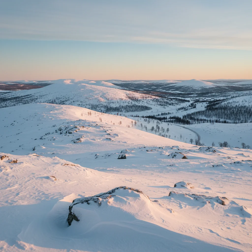 Panoramablick vom Hundfjället in Sälen über verschneite Fjälllandschaft