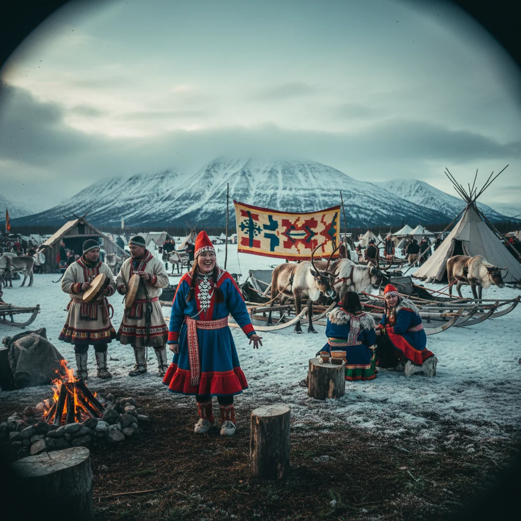 Samisches Festival in Lappland mit traditioneller Musik und Kultur