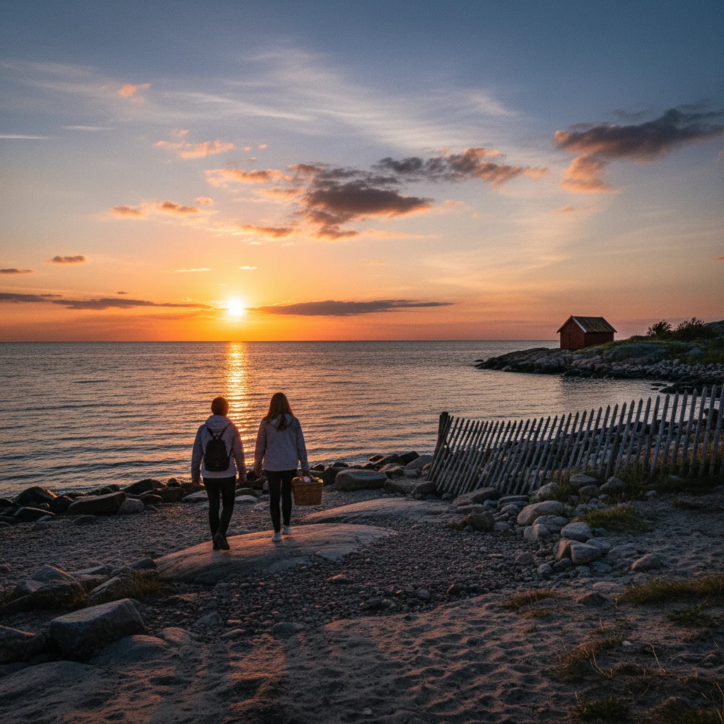 Sonnenuntergang über dem Meer an Sankt Hans in Dänemark