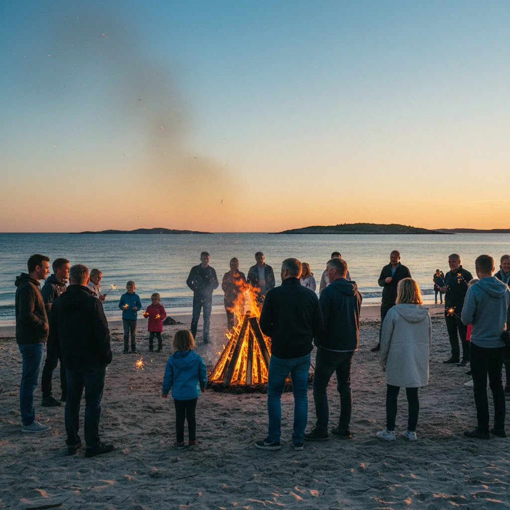 Menschen versammelt am Strand beim Sankt-Hans-Fest