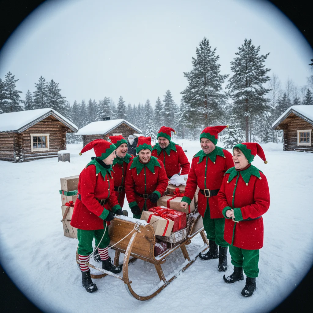 Kinder in der Elfenschule des Santa Parks verkleidet als Elfen