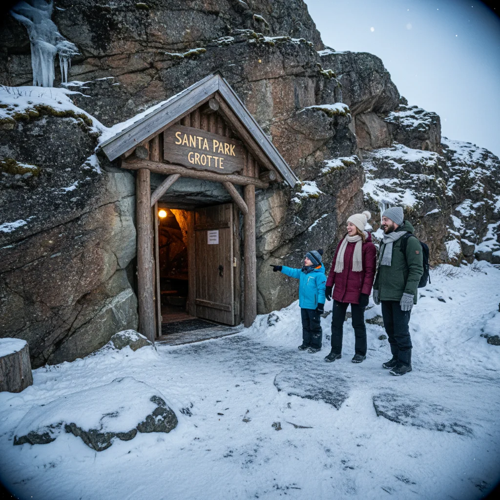 Unterirdische Grotte im Santa Park mit Weihnachtsdekoration
