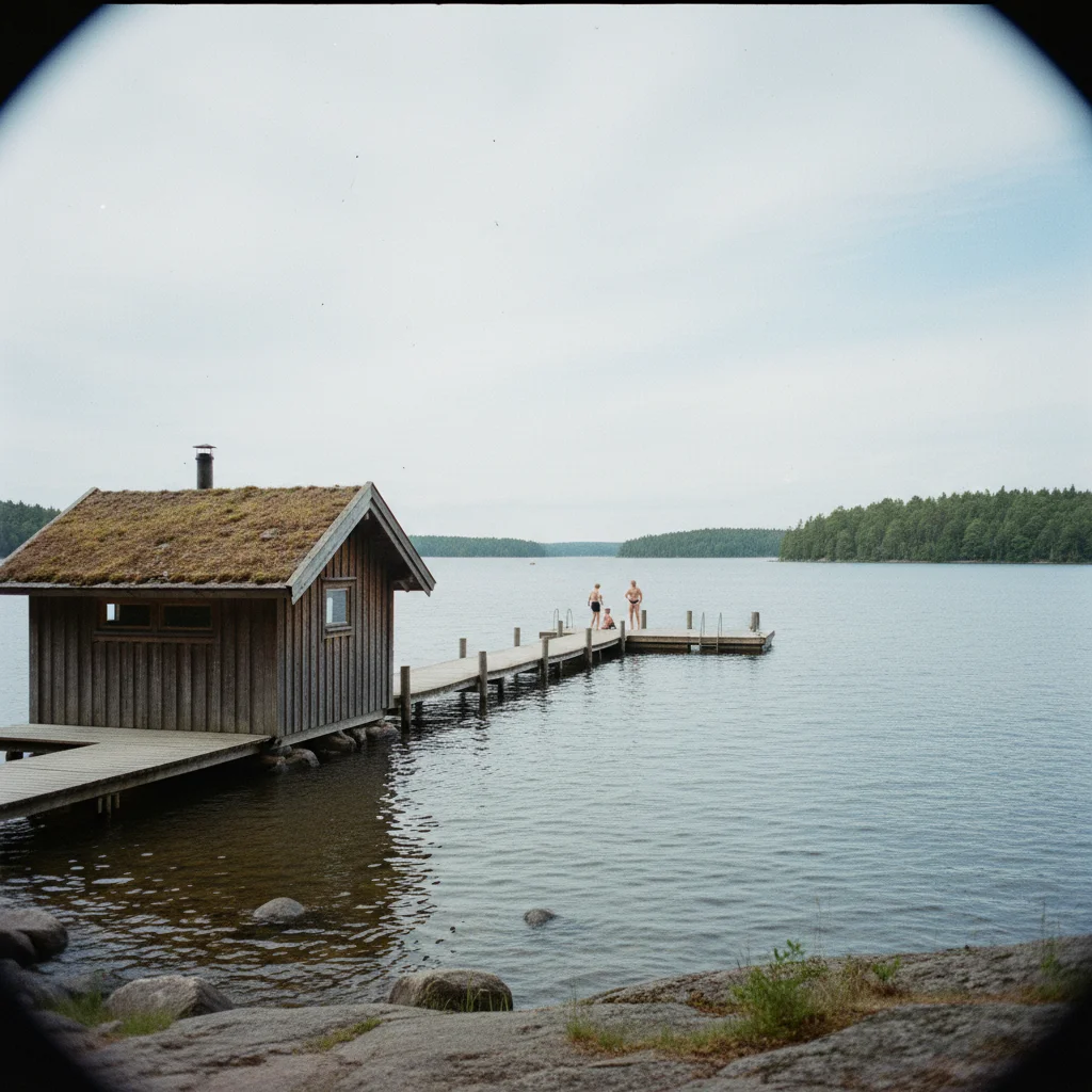 Sauna und Badestelle am See Källtorpssjön bei Hellasgården in Stockholm