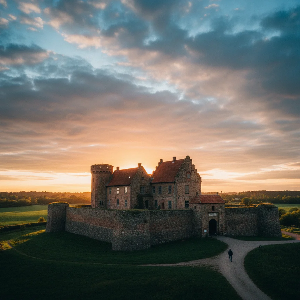 Schloss Dragsholm in Odsherred bei Sonnenuntergang