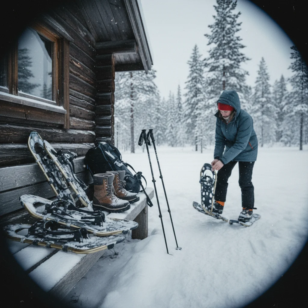 Schneeschuhe und Wanderausruestung für den norwegischen Winter