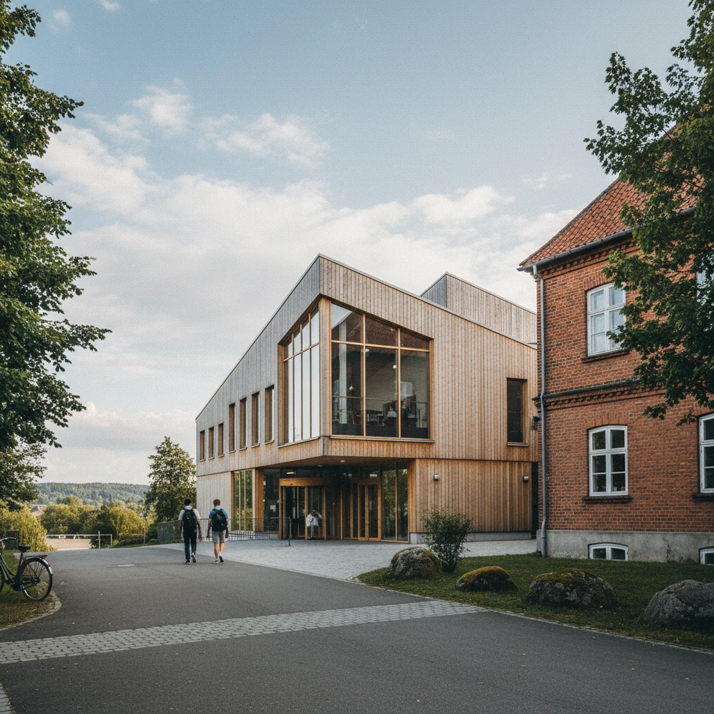 Dänisches Gymnasium mit modernem Gebäude