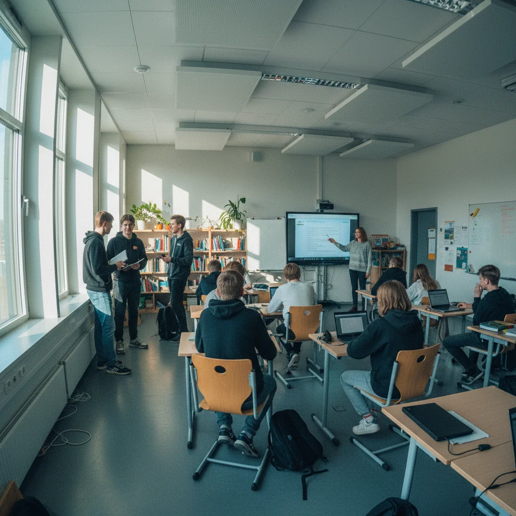 Schwedisches Gymnasium mit Schülern im modernen Klassenraum