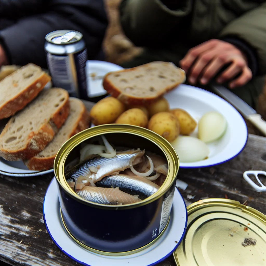 Surströmming auf Tunnbröd mit Kartoffeln und Zwiebeln
