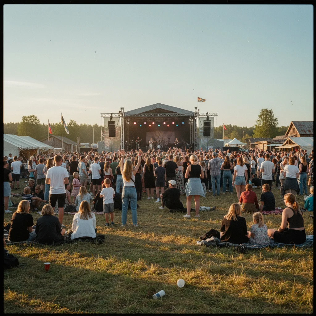 Sommerliches Musikfestival in Schweden mit Bühne und Publikum unter freiem Himmel