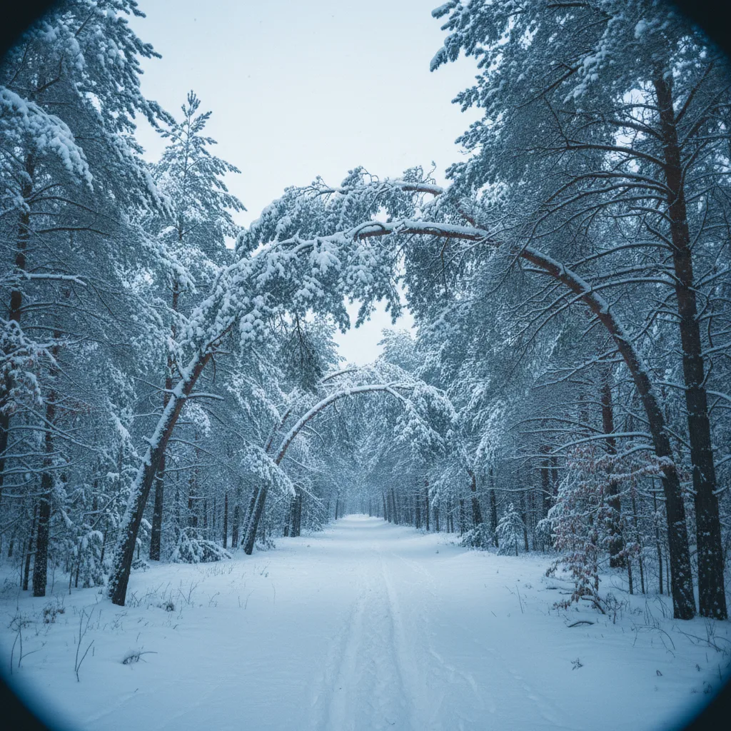 Verschneiter schwedischer Wald im Winter mit schneebedeckten Fichten